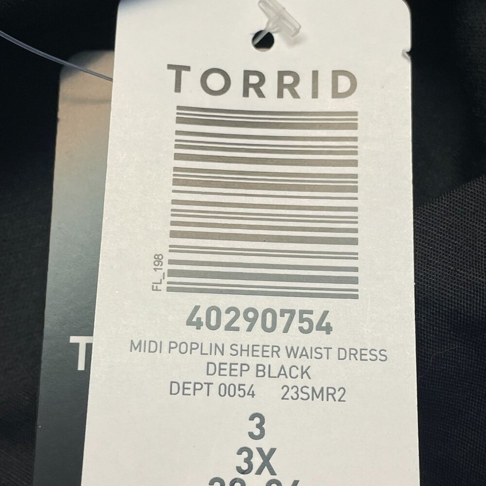 Torrid Womens Boho Midi Dress 3x Black Poplin Sheer Waist Back Tie Pockets NWT - Picture 14 of 16